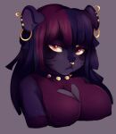  anthro breasts clothed clothing collar digital_media_(artwork) ear_piercing facial_piercing felid feline female fur goth hair hi_res jewelry mammal mochateeny multicolored_hair nose_piercing piercing solo spiked_collar spikes vina_(knight) yellow_eyes 