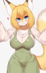  anthro big_breasts blonde_hair blush breasts canid canine clothed clothing female fox fur hair hi_res horokusa0519 inner_ear_fluff looking_at_viewer mammal smile solo tuft 