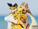  3d_(artwork) 4:3 anthro bandai_namco blender_(software) breast_grab breasts brown_body calebjb digimon digimon_(species) digital_media_(artwork) felid feline female female/female fur group hand_on_breast lagomorph looking_at_viewer lopunny mammal miyu_lynx nintendo nipples nude pok&eacute;mon pok&eacute;mon_(species) renamon simple_background smile star_fox trio video_games white_body white_fur yellow_body yellow_fur 