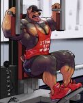  2022 abs anthro armpit_hair barazoku baseball_cap biceps big_muscles bodily_fluids body_hair bottomwear canid canine canis clothed clothing domestic_dog drooling english_text exercise footwear frown hat headgear headwear hi_res huge_muscles inside male mammal mastiff molosser muscular muscular_anthro muscular_male narrowed_eyes nightterror nipples obliques open_frown open_mouth pecs rottweiler saliva shirt shoes shorts signature sitting solo sweat tank_top teeth text text_on_clothing text_on_shirt text_on_tank_top text_on_topwear thick_thighs tongue tongue_out topwear vein weight_machine weightlifting weights workout 