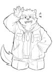  absurd_res anthro blush canid canine canis clothing domestic_dog eyebrows gesture hi_res hoodie junxiong_0814 lifewonders male mammal moritaka necktie pawpads scar sketch solo thick_eyebrows tokyo_afterschool_summoners topwear video_games waving waving_at_viewer 
