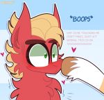 &lt;3 blonde_hair boop dialogue earth_pony english_text equid equine fur green_eyes hair hasbro hi_res hitch_trailblazer_(mlp) hooves horse leg_markings male mammal markings mlp_g5 my_little_pony nose_boop pony red_body red_fur saveraedae socks_(marking) sprout_cloverleaf_(mlp) text thought_bubble 