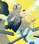  1girl absurdres bangs black_cape black_gloves bronya_zaychik cape closed_eyes commentary_request dress from_behind full_body gloves grey_hair high_heels highres honkai_(series) honkai_impact_3rd kuo_(kuo114514) long_hair one_side_up phonograph profile short_dress single_glove solo thighhighs white_dress white_legwear yellow_eyes 