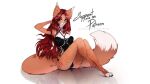  16:9 anthro athletic athletic_female big_ears blue_eyes body clothing collar domestic_cat felid feline felis female fluffy fluffy_tail fur hair lingerie long_hair long_tail mammal orange_body orange_fur pinup pose red_hair sadbitch solo solo_focus striped_body stripes white_body white_fur widescreen 