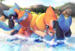  2022 akari_(pokemon) anal anal_penetration animal_genitalia animal_penis anthro anthro_on_anthro anthro_penetrated anthro_penetrating anthro_penetrating_anthro balls beach being_watched big_balls bodily_fluids buizel canine_penis cum cum_drip cum_in_ass cum_in_mouth cum_in_water cum_inside dripping erection floatzel genital_fluids genitals gingy_k_fox group group_sex imminent_sex leaking_cum looking_at_another male male/male male_penetrated male_penetrating male_penetrating_male nintendo oral oral_penetration outside partially_submerged penetration penis pok&eacute;mon pok&eacute;mon_(species) public riolu seaside semi-anthro sex shaded signature size_difference tapering_penis threesome video_games water wet 