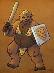  2022 anthro barry_the_pizza_bear belly big_belly black_nose brown_body brown_fur clothing food fur hat headgear headwear hi_res humanoid_hands k-9 male mammal overweight overweight_male pizza pizza_box pizza_slice solo ursid 