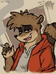  anthro anthrofied brown_body brown_fur cartoon_network cigarette clothing fur hoodie looking_at_viewer male mammal procyonid raccoon regular_show rigby_(regular_show) rigbyschmex ringed_eyes smoking solo topwear 