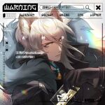  1boy alcohol_lamp animal_ears arknights artist_name bishounen black_gloves card coat fox_boy fur_collar gloves highres looking_at_viewer male_focus serious short_hair silverash_(arknights) solo white_hair yellow_eyes 