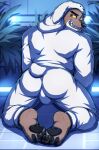  absurd_res butt canid canine canis claws clothed clothed_male clothing dreamworks drks feet fully_clothed fully_clothed_male fur grin hi_res male mammal mr._wolf_(the_bad_guys) onesie pajamas pawpads smile solo the_bad_guys toe_claws toes white_clothing white_onesie 