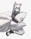  absurd_res age_difference canid canine clothed clothing female footwear fox fox_spirit fur gfox404 grey_eyes hair hi_res mammal sandals simple_background solo white_background white_body white_fur white_hair younger_female 