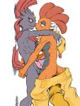  anthro balls balls_touching blush bodily_fluids censor_bar censored claws colored duo edit embrace erection frottage genital_fluids genitals hand_on_butt hand_on_head hi_res humanoid_genitalia humanoid_penis ineffective_censorship male male/male nintendo nude penis pok&eacute;mon pok&eacute;mon_(species) pok&eacute;morph precum scrafty sex simple_background video_games weavile white_background zenmigawa 