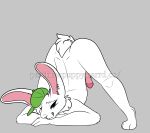  absurd_res anthro digital_media_(artwork) dilan genitals hi_res jack-o&#039;_pose lagomorph leporid looking_at_viewer male mammal nude penis pose rabbit simple_background solo teasing themadrabbit 