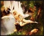  blond_hair blonde_hair boy cum earrings ejaculation jahi jewelry male male_focus masturbation muhamaru_yuni muscle naked necklace nude outdoors penis plant plants reflection river selfcest solo tree uncensored vase water waterfall white_hair yaoi 