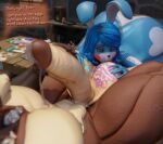  2022 3d_(artwork) anthro ball_lick balls big_balls big_butt big_penis black_nose blue_body blue_hair bodily_fluids bodypaint brown_body butt cum dialogue digital_media_(artwork) duo easter easter_balls english_text female five_nights_at_freddy&#039;s five_nights_at_freddy&#039;s_2 genital_fluids genitals green_eyes hair hand_on_balls hand_on_penis hi_res holidays huge_balls huge_butt huge_penis lagomorph leporid licking male mammal muscular muscular_male oral painted_balls penis rabbit scottgames sex sunr4y text tongue tongue_out toy_bonnie_(fnaf) video_games white_body 