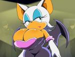  4:3 anthro big_breasts breasts chiropteran cleavage clothed clothing conditional_dnp digitaldomain123 edited_screencap female huge_breasts mammal rouge_the_bat sega solo sonic_the_hedgehog_(series) wings 