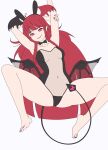  absurdres ass barefoot belly demon_girl gris_swimsuit highres horns long_hair luto_araka meme_attire nail_polish navel_piercing noality piercing playboy_bunny pointy_ears red_eyes red_hair seductive_smile smile smirk spread_legs tail thighs virtual_youtuber wings 