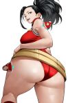  1girl absurdres ass back bare_shoulders belt black_hair boku_no_hero_academia breasts hair_pulled_back highres large_breasts leotard long_hair looking_at_viewer looking_back open_mouth ponytail red_leotard smile solo thighs yaoyorozu_momo yoshio_(55level) 
