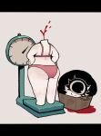  1_eye black_bars black_hair bra butt clothing cyclops decapitation female hair headless_play hi_res humanoid letterbox looking_back mammal not_furry panties short_hair simple_background smile solo underwear weighing_scale zombiemiso 