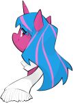  alpha_channel blue_hair bust_portrait dar_(artist) equid equine fan_character female hair happy hasbro hi_res horn long_hair looking_back mammal my_little_pony pink_body portrait red_eyes scarf smile solo unicorn 