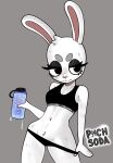  absurd_res anthro bodily_fluids bra breasts clothing clothing_pull female grey_background hi_res lagomorph leporid mammal midriff p34chsoda panties panty_pull rabbit simple_background small_breasts smile solo sports_bra sweat underwear underwear_pull water_bottle 