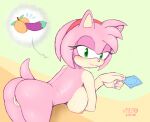  amy_rose anthro areola bedroom_eyes big_breasts big_butt breasts butt condom eulipotyphlan female genitals hedgehog hi_res jetfrozen looking_at_viewer looking_back mammal narrowed_eyes nipples nude pink_body pussy seductive sega sexual_barrier_device simple_background smile solo sonic_the_hedgehog_(series) 