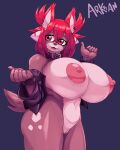  absurd_res anthro arkanman big_breasts breasts female fur genitals hair hi_res mammal nipple_piercing nipples nude piercing pussy simple_background smile solo 