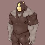  2022 anthro black_nose brown_body grey_body hi_res humanoid_hands male moobs musclegut nintendo nipples overweight overweight_male pok&eacute;mon pok&eacute;mon_(species) samonaa2 simple_background solo ursaluna video_games 