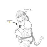  2022 absurd_res anthro belly bulge clothing english_text eyes_closed felid hi_res humanoid_hands licho_(tas) lifewonders male mammal overweight overweight_male pantherine samonaa2 shirt simple_background solo text tiger tired tokyo_afterschool_summoners topwear underwear video_games white_background 