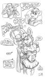  2022 anthro breasts cape clothed clothing comic dialogue dipstick_ears dress duo english_text eyewear female flinters fur glasses hair hi_res jewelry lagomorph leporid male male/female mammal monochrome multicolored_ears necklace rabbit sketchy_(lucaryo) species_transformation text transformation 
