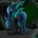  arthropod blue_hair blue_tail changeling crown female feral friendship_is_magic green_eyes hair half-closed_eyes hi_res horn kirasunnight looking_at_viewer my_little_pony narrowed_eyes notched_wings queen_chrysalis_(mlp) wings 