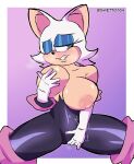  anthro armwear big_breasts blush bodysuit breast_squish breasts chiropteran clothed clothing elbow_gloves female gloves grimace handwear hi_res holding_breast huge_breasts mammal masturbation pink_background rouge_the_bat sega simple_background skinsuit solo sonic_the_hedgehog_(series) squish swetto354 tight_clothing topless 
