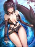  1girl architect_(girls&#039;_frontline) bangs bare_shoulders black_hair blunt_bangs breasts elbow_gloves girls&#039;_frontline gloves highres innertube ksartworks long_hair medium_breasts navel official_alternate_costume pink_eyes sangvis_ferri shiny shiny_skin sidelocks solo swimsuit very_long_hair 