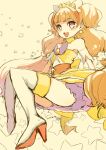  1girl amanogawa_kirara cure_twinkle dated dress earrings full_body go!_princess_precure high_heels jewelry long_hair looking_at_viewer magical_girl mota multicolored_hair open_mouth orange_hair precure simple_background smile solo star_(symbol) star_earrings streaked_hair thighhighs twintails two-tone_hair very_long_hair 