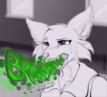  after_vore anthro beastars burp_cloud burping canid canine canis clothed clothing english_text fangs female headshot_portrait hi_res juno_(beastars) line_art mammal mouth_shot open_mouth portrait purple_eyes sassylebraix school_uniform simple_background solo text uniform vore wolf 