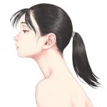  1girl black_eyes black_hair completely_nude from_side half-closed_eyes nude original parted_lips ponytail profile shu-mai simple_background solo white_background 