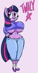  2019 anthro anthrofied big_breasts blue_hair bottomwear breasts clothing crop_top curvaceous curvy_figure cutie_mark denim denim_clothing digital_media_(artwork) equid equine eyelashes female fingers friendship_is_magic fur gloryworm grey_background hair hand_on_hip hasbro hi_res high_heels horn hourglass_figure huge_breasts jeans long_tail low-riding mammal midriff multicolored_hair my_little_pony navel pants pink_hair purple_body purple_eyes purple_fur purple_hair shirt simple_background smile solo standing sweater thick_thighs topwear twilight_sparkle_(mlp) under_boob unicorn v-cut voluptuous wide_hips 