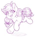  accessory aged_down applejack_(mlp) cutie_mark dstears earth_pony equid equine female feral freckles friendship_is_magic hair_accessory hasbro hi_res hooves horse mammal monochrome my_little_pony open_mouth pigtails pony running sketch solo young 
