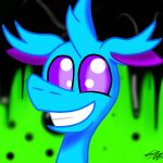  arthropod black_slime blue_body changeling fan_character friendship_is_magic green_background hasbro head_only horn male my_little_pony phalanx_(pbd) phalanx_b_deer purple_eyes simple_background 