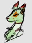  2019 ambiguous_gender anthro arm_markings bald bust_portrait chest_tuft colored_sketch diamond_(marking) digital_drawing_(artwork) digital_media_(artwork) dipstick_ears eye_markings facial_markings flat_colors fur fur_markings fur_tuft green_body green_ears green_fur grey_background head_markings markings monotone_inner_ear multicolored_body multicolored_ears multicolored_fur multicolored_markings neck_markings nonbinary_(lore) orange_body orange_fur orange_inner_ear orange_markings portrait prick_ears red_body red_ears red_fur red_markings shoulder_markings side_view simple_background sketch snout snout_markings solo tetrami_(tabbyseraph) the-lazy-llama tuft two_tone_ears unknown_species white_body white_fur 