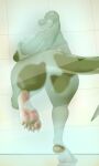  3d_(artwork) 5_fingers 5_toes absurd_res against_surface anaconda anthro areola big_areola big_breasts boa_(snake) boinae breasts claws digital_media_(artwork) feet female fingers fog green_body hi_res i2lsx looking_at_viewer margret_stalizburg markings mother nipples on_glass parent red_sclera reptile scalie showering snake snake_tongue soles solo solo_focus thick_thighs toe_claws toes 