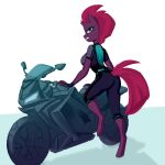  2020 5_fingers absurd_res anthro breasts broken_horn clothing equid equine female fingerless_gloves fingers friendship_is_magic frown gloves hair handwear hasbro hi_res hooves horn looking_at_viewer mammal motorcycle my_little_pony my_little_pony:_the_movie_(2017) pink_hair pink_tail shooshaa simple_background solo tempest_shadow_(mlp) unicorn uniform vehicle white_background 