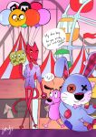  amusement_park amusement_ride anthro balloon big_eyes black_eyebrows black_eyes brown_ears brown_nose cacandyart candy canid canine canis cartoon_network clenched_teeth clothed clothing cotton_candy courage_the_cowardly_dog courage_the_cowardly_dog_(character) crows_feet date dating dessert dialogue doll domestic_cat domestic_dog dress_shirt duo english_text exclamation_point eye_contact eyebrows felid feline felis ferris_wheel flag food freckles fur hand_holding happy hi_res holding_object inflatable interspecies katz_(courage_the_cowardly_dog) looking_at_another looking_at_partner looking_down looking_up male male/male mammal nude outside partially_clothed pink_body pink_fur plushie pupils purple_ears purple_nose question_mark red_body red_fur roller_coaster romantic romantic_couple shirt signature size_difference sky slit_pupils smile standing talking_to_another talking_to_partner teeth tent text topwear toy walking whiskers yellow_sclera 