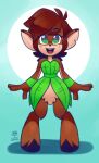  2022 activision anthro brown_body brown_fur brown_hair cervid elora faun_(spyro) female fur green_eyes hair hi_res leaf_clothing mammal solo spyro_reignited_trilogy spyro_the_dragon video_games wazzaldorp 