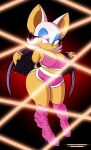  absurd_res anthro big_breasts breasts chiropteran cleavage clothed clothing ear_piercing female hi_res mammal omegasunburst piercing rouge_the_bat sega solo sonic_the_hedgehog_(series) sportswear wide_hips wings 