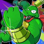  2021 4_fingers absurd_res anthro cape claws clothing crown donkey_kong_(series) fingers green_body hi_res king_k._rool kremling male nintendo open_mouth scalie solo teeth toe_claws video_games yokko_kyua 