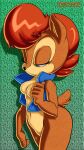  2015 anthro archie_comics argento black_nose blue_clothing blue_eyes blue_topwear blue_vest blush breasts brown_body brown_fur chipmunk clothed clothing featureless_breasts female fur ground_squirrel hair hi_res mammal navel open_clothing open_mouth open_topwear open_vest partially_clothed red_hair rodent sally_acorn sciurid scut_tail sega short_tail simple_background solo sonic_the_hedgehog_(archie) sonic_the_hedgehog_(comics) sonic_the_hedgehog_(series) topwear vest video_games white_background wide_hips 
