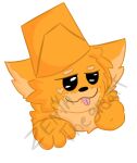  anthro blep bucket catte_(kaiju_paradise) container cute_expression felid feline fluffy gootraxian intersex intersex/intersex kaiju_paradise mammal orange_body paws raised_paw smile tongue tongue_out zenyathegreatt 