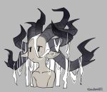  1other :| animal_ears black_eyes closed_mouth colored_skin completely_nude cropped_torso curled_horns goat_ears grey_background grey_skin horns jitome mullmull02 multiple_horns nude original simple_background twitter_username 