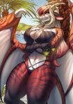  5_fingers anthro breasts clothed clothing day detailed_background dragon eyebrows eyelashes female fingers fur hair hi_res kuroame membrane_(anatomy) membranous_wings non-mammal_breasts outside sky solo wings 