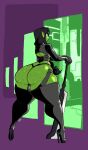  big_butt black_hair bulge butt clothing girly green_body green_skin hair hi_res huge_butt humanoid jinti_(artist) legwear male melee_weapon orc solo sword thick_thighs thigh_highs thong underwear weapon 